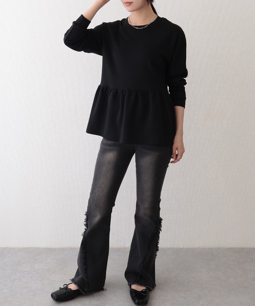 DAYRA(デイラ)の「クルーネック ギャザー ペプラム 長袖 プルオーバー(Tシャツ/カットソー・レディース・ダークグレー/ブルーグレー/ブラック/ライトグレー/ホワイト・S/FREE)」の16枚目の写真