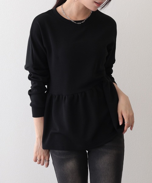 DAYRA(デイラ)の「クルーネック ギャザー ペプラム 長袖 プルオーバー(Tシャツ/カットソー・レディース・ダークグレー/ブルーグレー/ブラック/ライトグレー/ホワイト・S/FREE)」の18枚目の写真