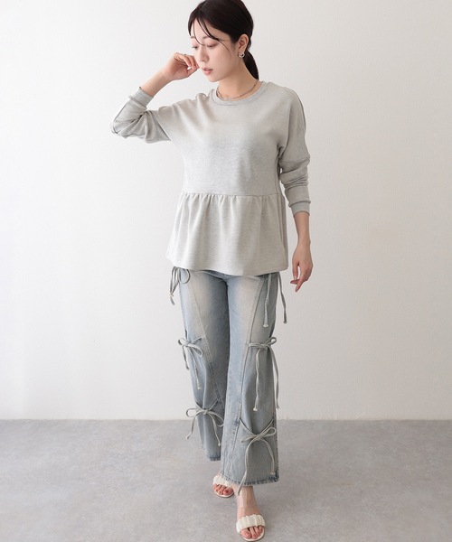 DAYRA(デイラ)の「クルーネック ギャザー ペプラム 長袖 プルオーバー(Tシャツ/カットソー・レディース・ダークグレー/ブルーグレー/ブラック/ライトグレー/ホワイト・S/FREE)」の9枚目の写真