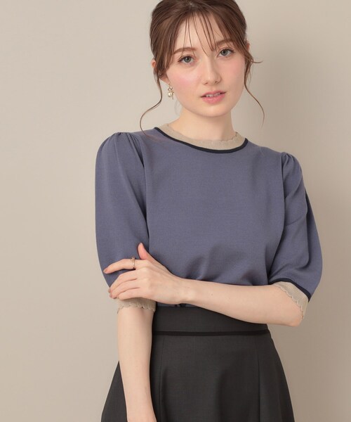 couture brooch(クチュールブローチ)の「【5分袖・華奢見え・通勤】配色スカラ5分袖ニット(ニット/セーター・レディース・ブルー系その他/アイボリー/ブラック・36/38/40/42)」の22枚目の写真