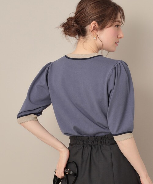 couture brooch(クチュールブローチ)の「【5分袖・華奢見え・通勤】配色スカラ5分袖ニット(ニット/セーター・レディース・ブルー系その他/アイボリー/ブラック・36/38/40/42)」の12枚目の写真