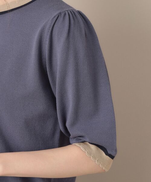 couture brooch(クチュールブローチ)の「【5分袖・華奢見え・通勤】配色スカラ5分袖ニット(ニット/セーター・レディース・ブルー系その他/アイボリー/ブラック・36/38/40/42)」の6枚目の写真