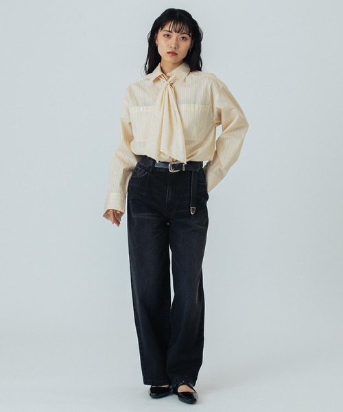 ROSE BUD（ローズバッド）の「(CREOLME)WIDE DENIM PANTS（デニムパンツ・レディース・ブラック/ライトインディゴブルー・M/S）」の3枚目の写真