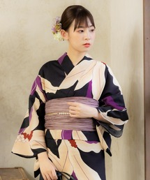 kimonomachi | KIMONOMACHI オリジナル 浴衣 浴衣セット レディース 浴衣2点セット（浴衣＋しわ兵児帯）浴衣 レディース　変わり織綿浴衣　金魚・檸檬柄など　水色　ブルー　ネイビー　キナリ　パープル　サンドベージュ(浴衣)