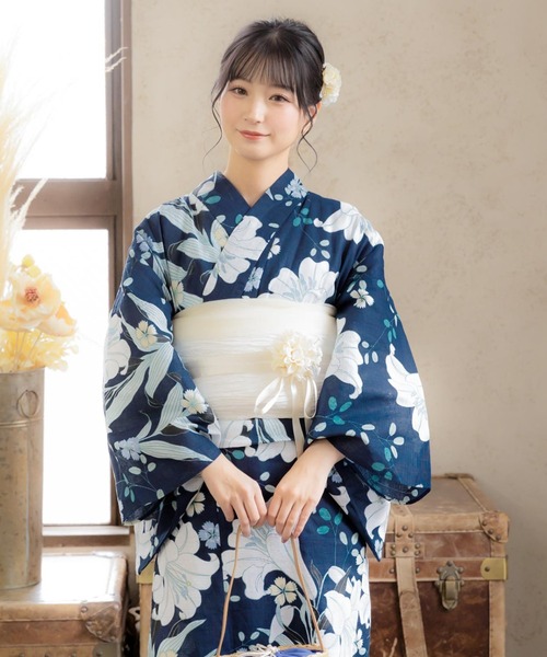 【本日のみ値下げ】花柄 3L 浴衣・帯セット　kimonomachi KIMONOMACHI 爆買 浴衣 レディース 3点セット「ピンクにカラフル