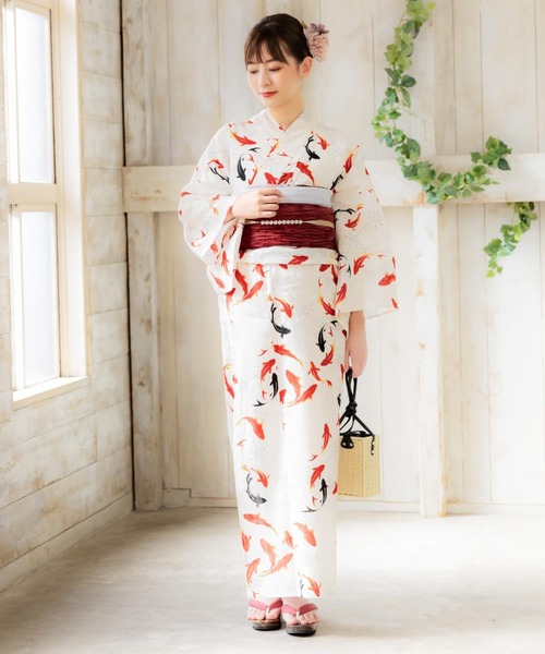 kimonomachi（キモノマチ）の「レディース 浴衣2点セット（浴衣＋しわ兵児帯）浴衣 浴衣セット　変わり織綿浴衣　金魚・檸檬柄など　水色　ブルー　ネイビー　キナリ　パープル　サンドベージュ　KIMONOMACHI オリジナル（浴衣・レディース・パープル/ネイビー/スカイブルー/ブルー系その他/アイボリー/サンドベージュ・FREE/S）」の16枚目の写真