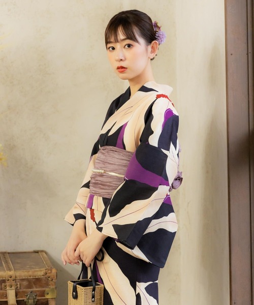 kimonomachi（キモノマチ）の「レディース 浴衣2点セット（浴衣＋しわ兵児帯）浴衣 浴衣セット　変わり織綿浴衣　金魚・檸檬柄など　水色　ブルー　ネイビー　キナリ　パープル　サンドベージュ　KIMONOMACHI オリジナル（浴衣・レディース・パープル/ネイビー/スカイブルー/ブルー系その他/アイボリー/サンドベージュ・FREE/S）」の19枚目の写真