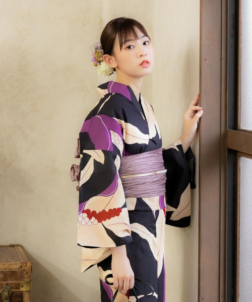 kimonomachi（キモノマチ）の「レディース 浴衣2点セット（浴衣＋しわ兵児帯）浴衣 浴衣セット　変わり織綿浴衣　金魚・檸檬柄など　水色　ブルー　ネイビー　キナリ　パープル　サンドベージュ　KIMONOMACHI オリジナル（浴衣・レディース・パープル/ネイビー/スカイブルー/ブルー系その他/アイボリー/サンドベージュ・FREE/S）」の20枚目の写真