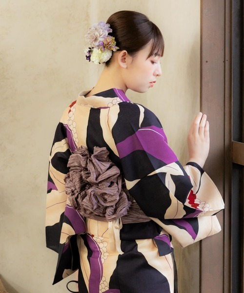 浴衣 レディース セット KIMONOMACHI 「紫色 水車」 S F TL LL 綿