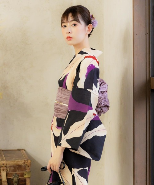 kimonomachi（キモノマチ）の「レディース 浴衣2点セット（浴衣＋しわ兵児帯）浴衣 浴衣セット　変わり織綿浴衣　金魚・檸檬柄など　水色　ブルー　ネイビー　キナリ　パープル　サンドベージュ　KIMONOMACHI オリジナル（浴衣・レディース・パープル/ネイビー/スカイブルー/ブルー系その他/アイボリー/サンドベージュ・FREE/S）」の21枚目の写真