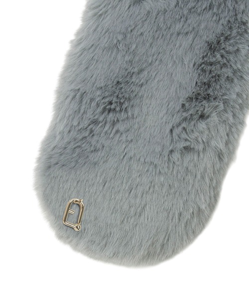 FURLA フルラ グレー フェイクファー マフラー ロゴプレート付 ティペット FURLA（フルラ） マフラー ストール フェイクファーマフラー ティ