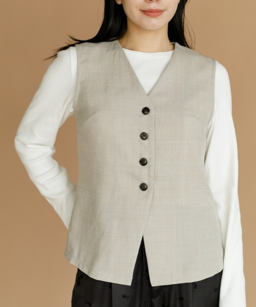 AMERICAN RAG CIE(アメリカンラグシー)の「【ARC】薄手ツイードシングルベスト(ベスト・レディース・ブラック/ベージュ/ブラウン・FREE)」の1枚目の写真