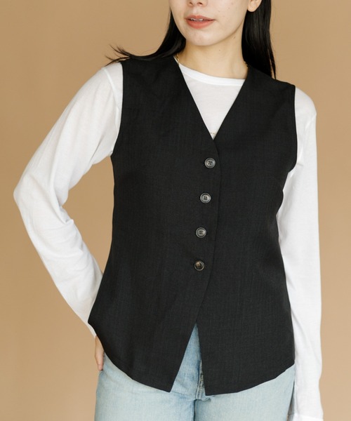 AMERICAN RAG CIE(アメリカンラグシー)の「【ARC】薄手ツイードシングルベスト(ベスト・レディース・ブラック/ベージュ/ブラウン・FREE)」の2枚目の写真