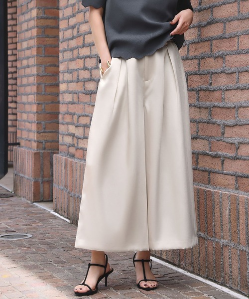 セール】【2025AW】サテン タック ガウチョパンツ キュロットパンツ