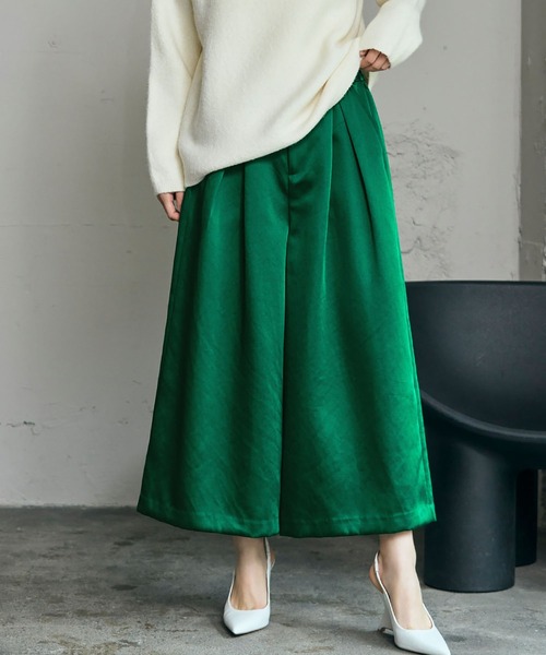 2025AW】サテン タック ガウチョパンツ キュロットパンツ ワイドパンツ