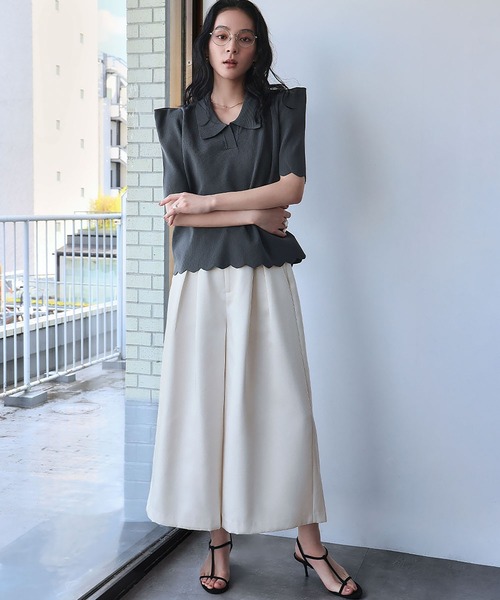 ELFRANK(エルフランク)の「サテン タック ガウチョパンツ キュロットパンツ ワイドパンツ(その他パンツ・レディース・オフホワイト/グリーン/ブラック・FREE)」の12枚目の写真