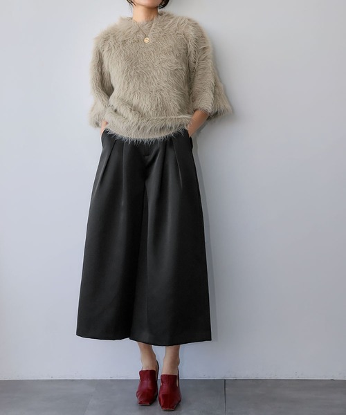 ELFRANK(エルフランク)の「サテン タック ガウチョパンツ キュロットパンツ ワイドパンツ(その他パンツ・レディース・オフホワイト/グリーン/ブラック・FREE)」の14枚目の写真