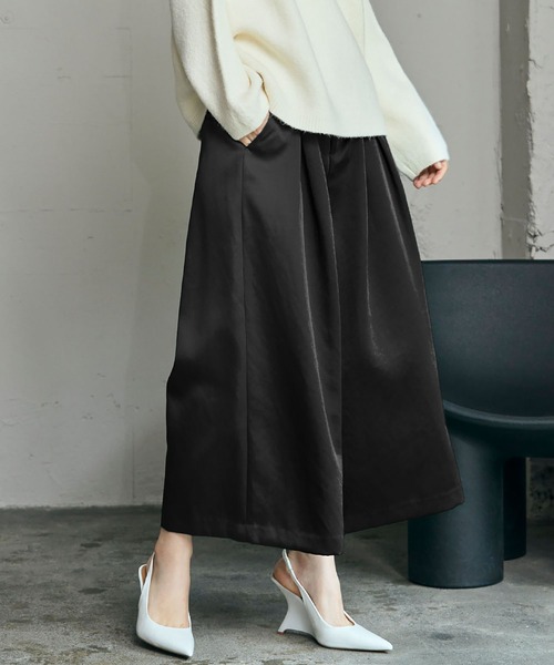 2025AW】サテン タック ガウチョパンツ キュロットパンツ ワイドパンツ