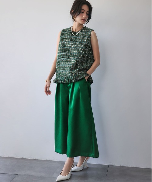 2025AW】サテン タック ガウチョパンツ キュロットパンツ ワイドパンツ