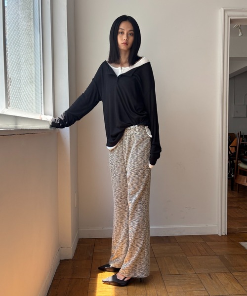 FUULLY STUDIO（フーリィーステューディオ）の「ジャガードフレアパンツ（その他パンツ・レディース・アイボリー/ブラック・FREE）」の6枚目の写真