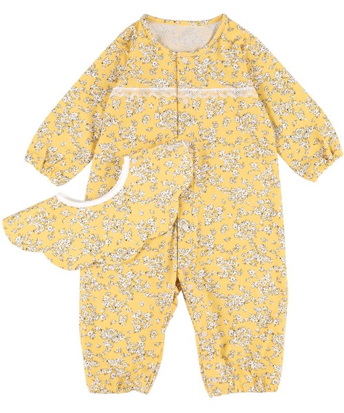 WACOAL KIDS BABY(ワコールキッズベイビー)の「ワコールベビー プレオール 長袖 スタイ付き(ベビーパジャマ/スリーパー・キッズ・イエロー/ブルー・50-70/70-80)」の8枚目の写真