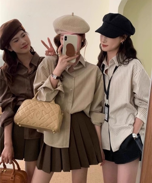 Ritzy(リッツィー)の「オーバーサイズ ストライプシャツ(シャツ/ブラウス・レディース・アイボリー/モカ/ベージュ・L/M)」の12枚目の写真