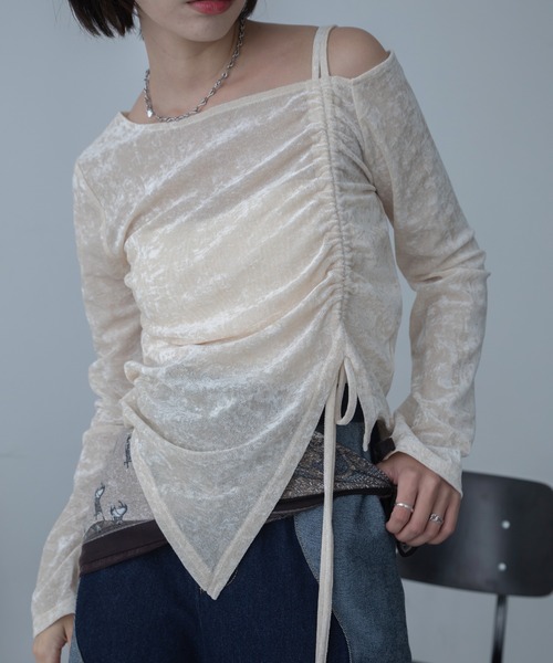 VACANCY(ヴァカンシー)の「アシメドロストマットシアートップス(Tシャツ/カットソー・レディース・ブラウン/チャコールグレー/アイボリー・FREE)」の2枚目の写真