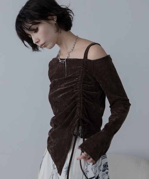 VACANCY(ヴァカンシー)の「アシメドロストマットシアートップス(Tシャツ/カットソー・レディース・ブラウン/チャコールグレー/アイボリー・FREE)」の10枚目の写真