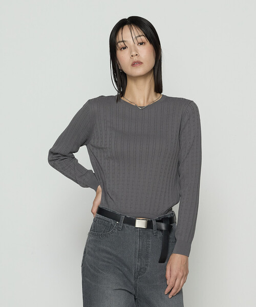 COMME CA（コムサ）の「コットンダルストレッチ ケーブルプルオーバー（ニット/セーター・レディース・キナリ/グレー/ブルー・11号/9号）」の3枚目の写真