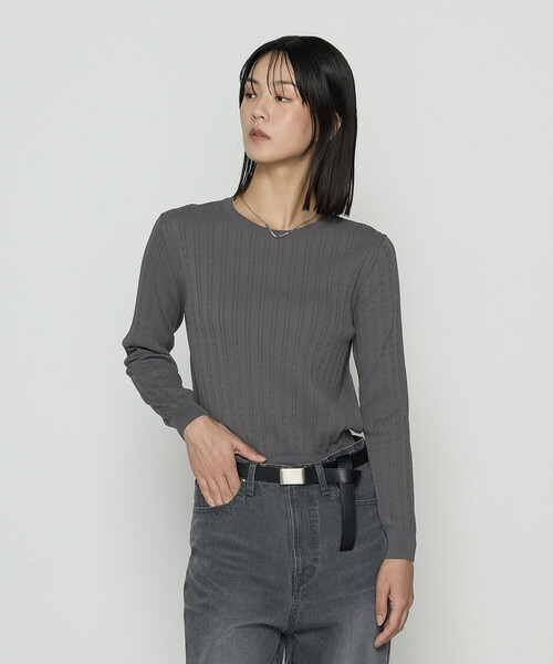 COMME CA（コムサ）の「コットンダルストレッチ ケーブルプルオーバー（ニット/セーター・レディース・キナリ/グレー/ブルー・11号/9号）」の4枚目の写真