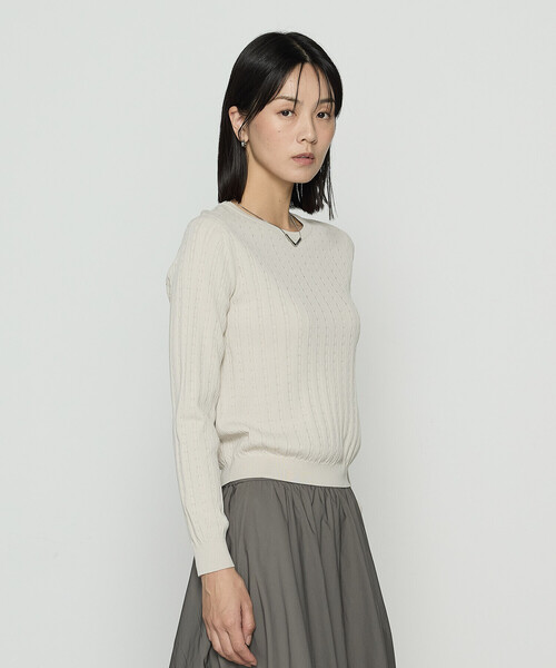 COMME CA（コムサ）の「コットンダルストレッチ ケーブルプルオーバー（ニット/セーター・レディース・キナリ/グレー/ブルー・11号/9号）」の5枚目の写真