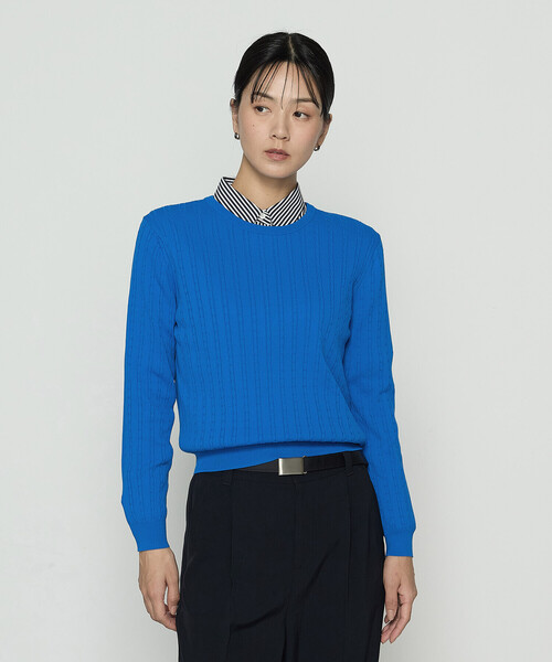 COMME CA（コムサ）の「コットンダルストレッチ ケーブルプルオーバー（ニット/セーター・レディース・キナリ/グレー/ブルー・11号/9号）」の8枚目の写真