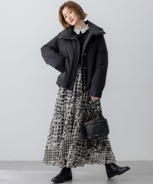 ☆美品23区ダウンコート☆ Aライン　ベルト付き ブラック黒40size ミリタリー Aライン ダウンコート（ダウンジャケット/コート）｜23区 S