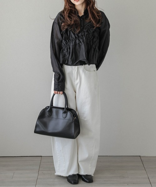AMELY(エミリー)の「フリルビスチェ&シルキーブラウス(シャツ/ブラウス・レディース・ブラック/ブルー/ブラウン・フリー)」の7枚目の写真