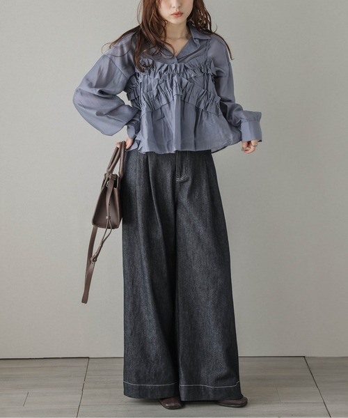 AMELY(エミリー)の「フリルビスチェ&シルキーブラウス(シャツ/ブラウス・レディース・ブラック/ブルー/ブラウン・フリー)」の20枚目の写真