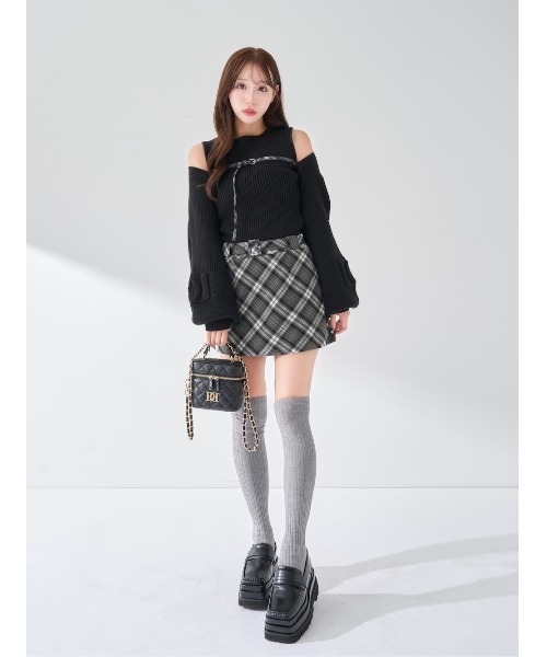 Darich ドッキングミドルウエストニットミニワンピース　BLACK FL ドッキングミドルウエストニットミニワンピース（ワンピース