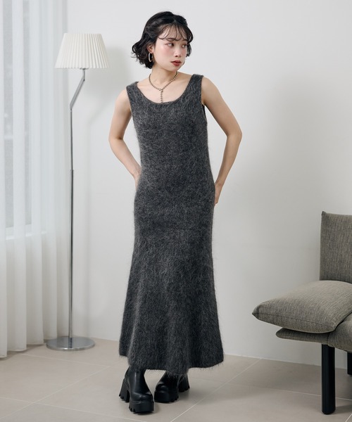 LAULEN(ローレン)の「mohair sleeveless long dress /モヘアノースリーブロングドレス(ワンピース・レディース・モカ/チャコールグレー・FREE)」の2枚目の写真