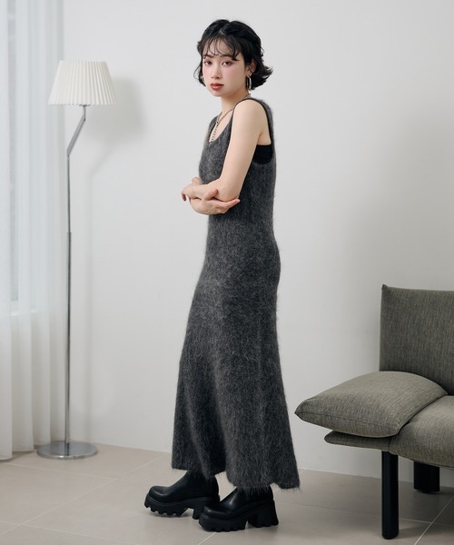 LAULEN(ローレン)の「mohair sleeveless long dress /モヘアノースリーブロングドレス(ワンピース・レディース・モカ/チャコールグレー・FREE)」の7枚目の写真