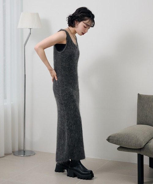LAULEN(ローレン)の「mohair sleeveless long dress /モヘアノースリーブロングドレス(ワンピース・レディース・モカ/チャコールグレー・FREE)」の4枚目の写真