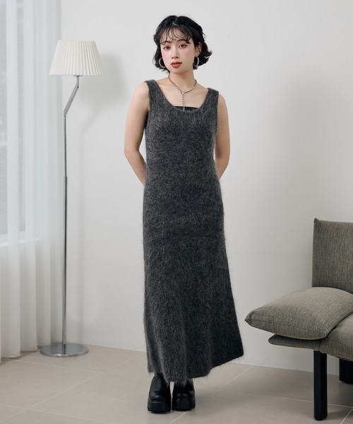 LAULEN(ローレン)の「mohair sleeveless long dress /モヘアノースリーブロングドレス(ワンピース・レディース・モカ/チャコールグレー・FREE)」の3枚目の写真