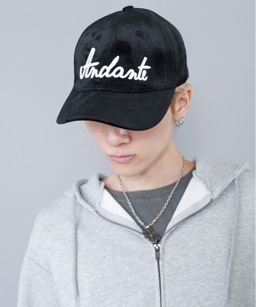 セール】スエードブラックキャップ/刺繍ロゴ/ユニセックス対応