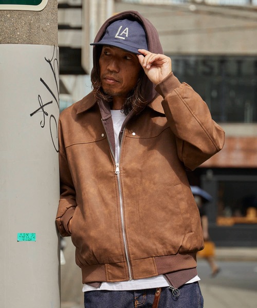 リベット付き フェイクレザージャケット（ブルゾン）｜ALL RUNS