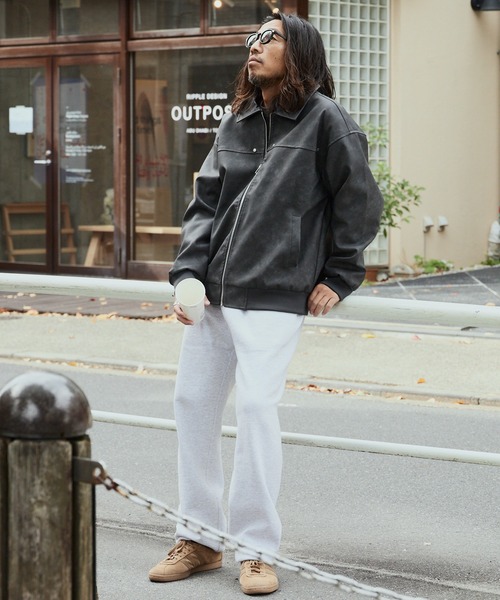 セール】リベット付き フェイクレザージャケット（ブルゾン）｜ALL