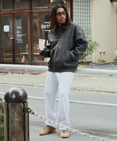 セール】リベット付き フェイクレザージャケット（ブルゾン）｜ALL