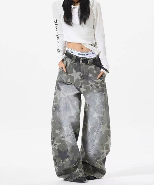 Ressaca(レサーカ)の「ワイドシルエットユーズド加工星柄デニムパンツ(デニムパンツ・レディース・グレー・L/M)」の15枚目の写真
