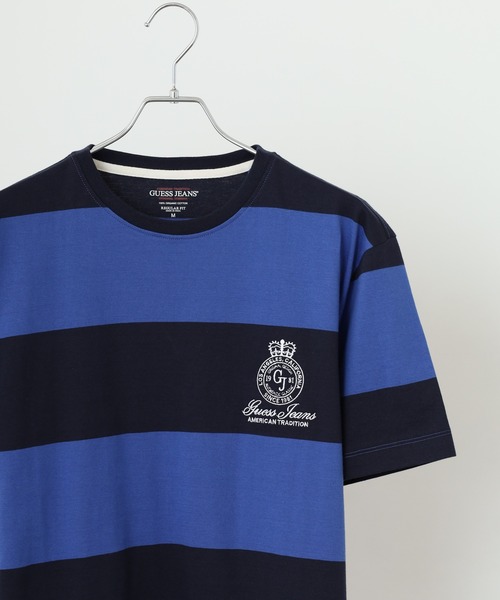 GUESS JEANS(ゲスジーンズ)の「GUESS JEANS GJ CN SS REG STRIPED WITH EMB ゲス ラガー半袖Tシャツ(Tシャツ/カットソー・メンズ・レッド/ブルー・S/XL/XXL/M/L)」の2枚目の写真