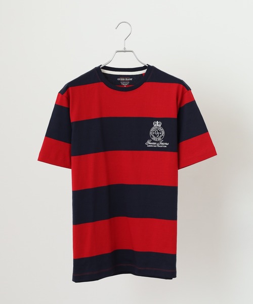 GUESS JEANS(ゲスジーンズ)の「GUESS JEANS GJ CN SS REG STRIPED WITH EMB ゲス ラガー半袖Tシャツ(Tシャツ/カットソー・メンズ・レッド/ブルー・S/XL/XXL/M/L)」の4枚目の写真