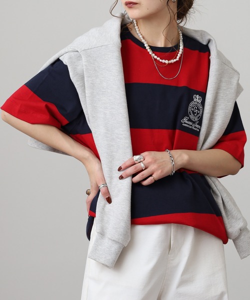 GUESS JEANS(ゲスジーンズ)の「GUESS JEANS GJ CN SS REG STRIPED WITH EMB ゲス ラガー半袖Tシャツ(Tシャツ/カットソー・メンズ・レッド/ブルー・S/XL/XXL/M/L)」の11枚目の写真
