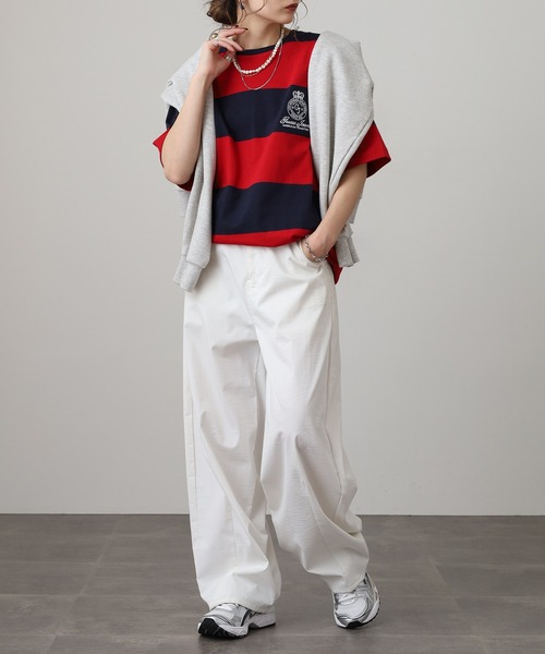 GUESS JEANS(ゲスジーンズ)の「GUESS JEANS GJ CN SS REG STRIPED WITH EMB ゲス ラガー半袖Tシャツ(Tシャツ/カットソー・メンズ・レッド/ブルー・S/XL/XXL/M/L)」の14枚目の写真