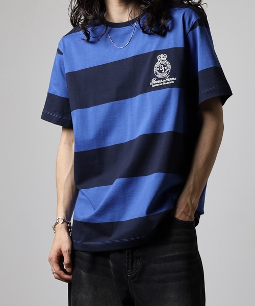 GUESS JEANS(ゲスジーンズ)の「GUESS JEANS GJ CN SS REG STRIPED WITH EMB ゲス ラガー半袖Tシャツ(Tシャツ/カットソー・メンズ・レッド/ブルー・S/XL/XXL/M/L)」の15枚目の写真